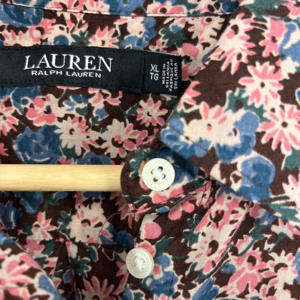 Lauren Ralph Lauren Floral Shirt Sz XL Long Sleeve Button Up Top Pink Blue - Picture 5 of 15